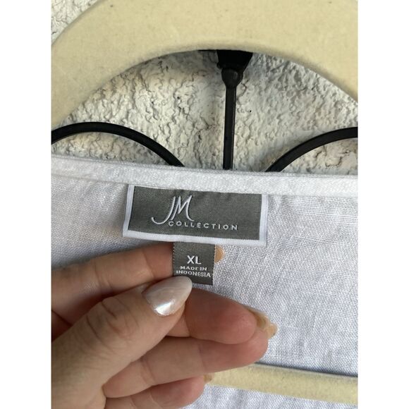 JM Collection Linen Embellished Tunic - Size XL- White - Picture 7 of 9